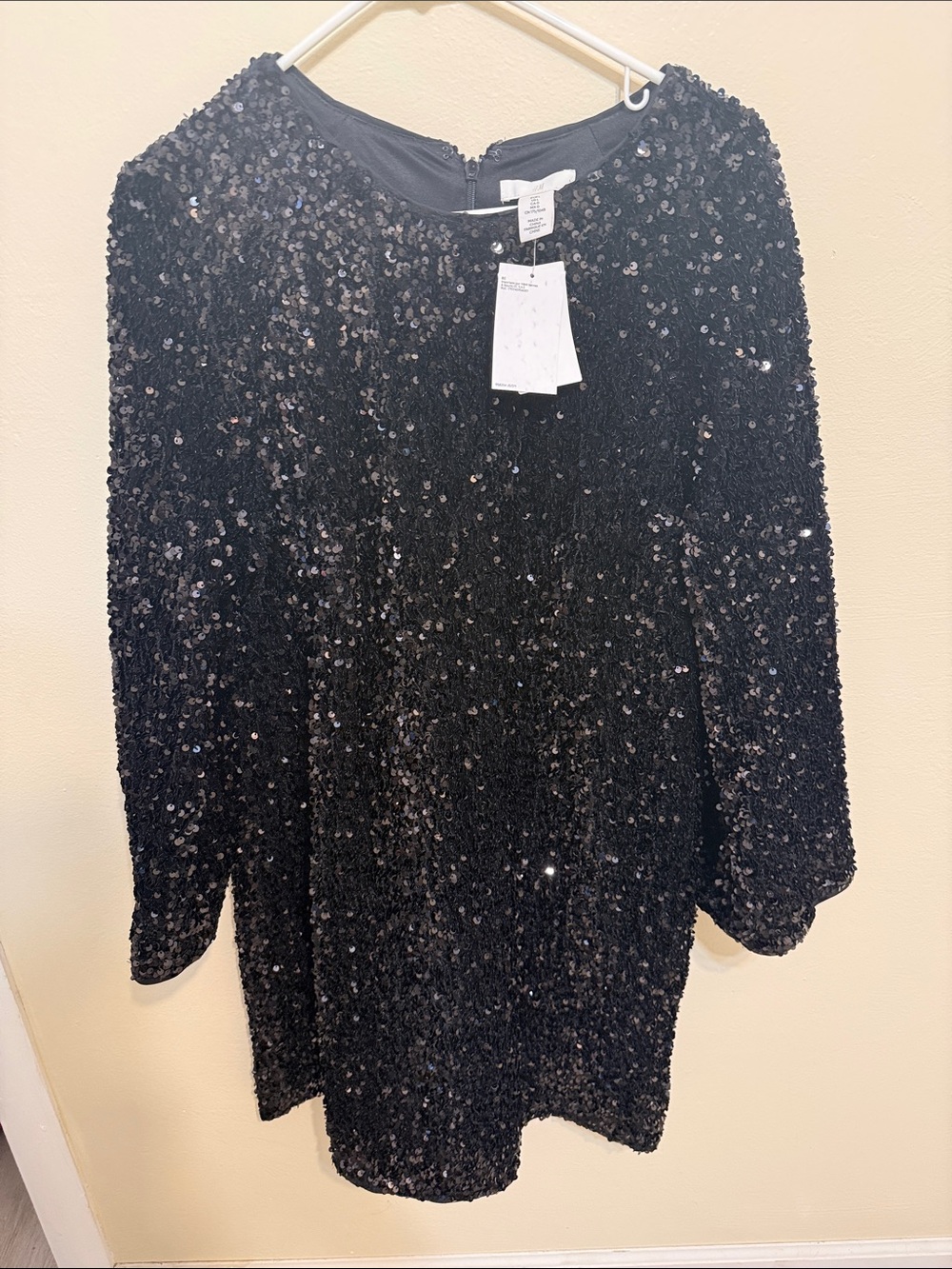 H&M Black Sequin Long Sleeve Party Dress